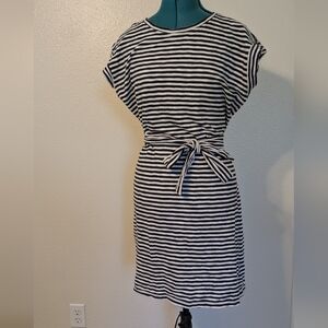 Striped Black and White Dress with Belt
